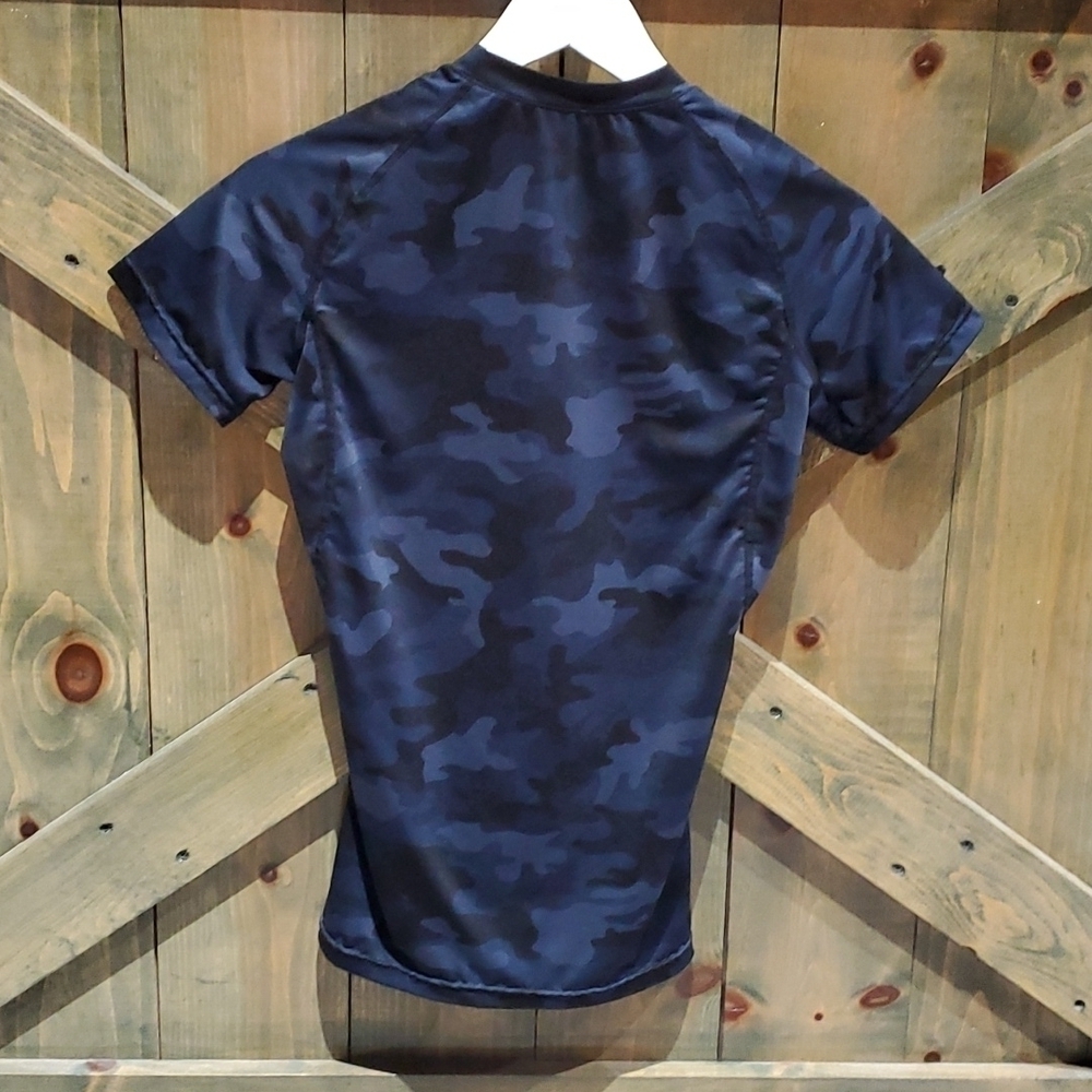 TESLA BLUE CAMO COOL DRY COMPRESSION BASELAYER SHIRT SLEEVE T-SHIRT - Picture 4 of 4